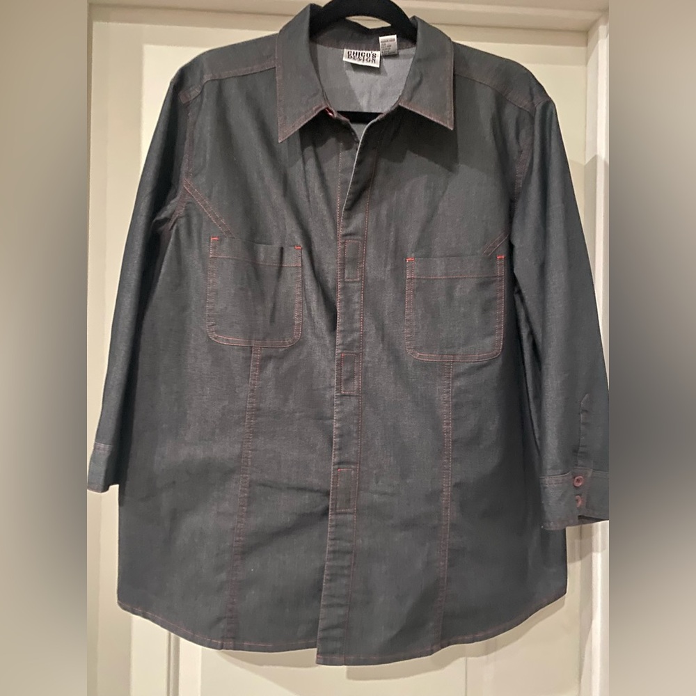 Chico's Charcoal Top  with Red Accents